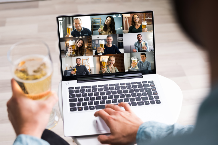 Online Virtual Beer Drinking Party On Laptop