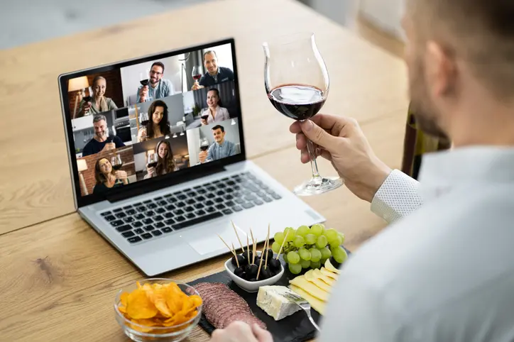 Virtual Wine Tasting Dinner Event Online Using Laptop