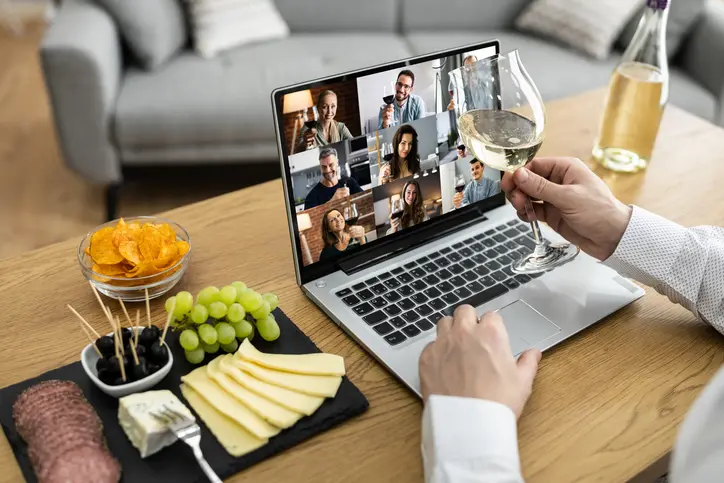 Virtual Wine Tasting Dinner Event Online Using Laptop